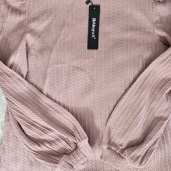 NWT AllegraK Women's Puff Sleeve Ribbed Long Sleeve Shirt, Large, Pink - Picture 7 of 9